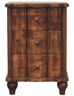 Artisan Furniture Solid Wood Lume Roasted Panelled Bedside,  3 Drawers,  Brown