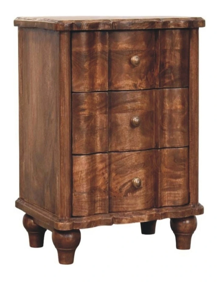 Artisan Furniture Solid Wood Lume Roasted Panelled Bedside,  3 Drawers,  Brown image 4
