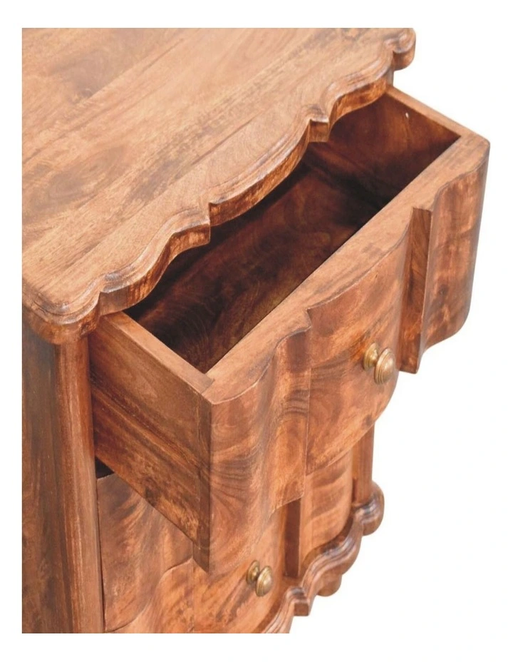 Artisan Furniture Solid Wood Lume Roasted Panelled Bedside,  3 Drawers,  Brown image 5