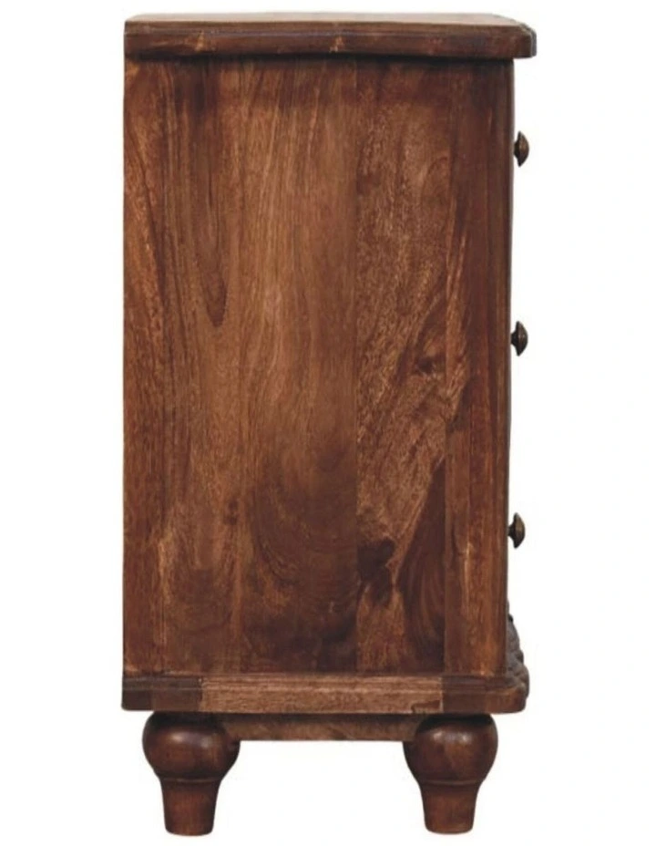 Artisan Furniture Solid Wood Lume Roasted Panelled Bedside,  3 Drawers,  Brown image 6