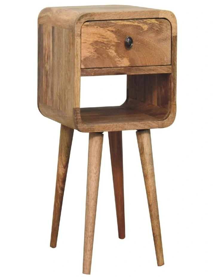 Artisan Furniture Solid Wood Mini Oak-ish Curve Lower Bedside, Beige, 1Drawer image 3