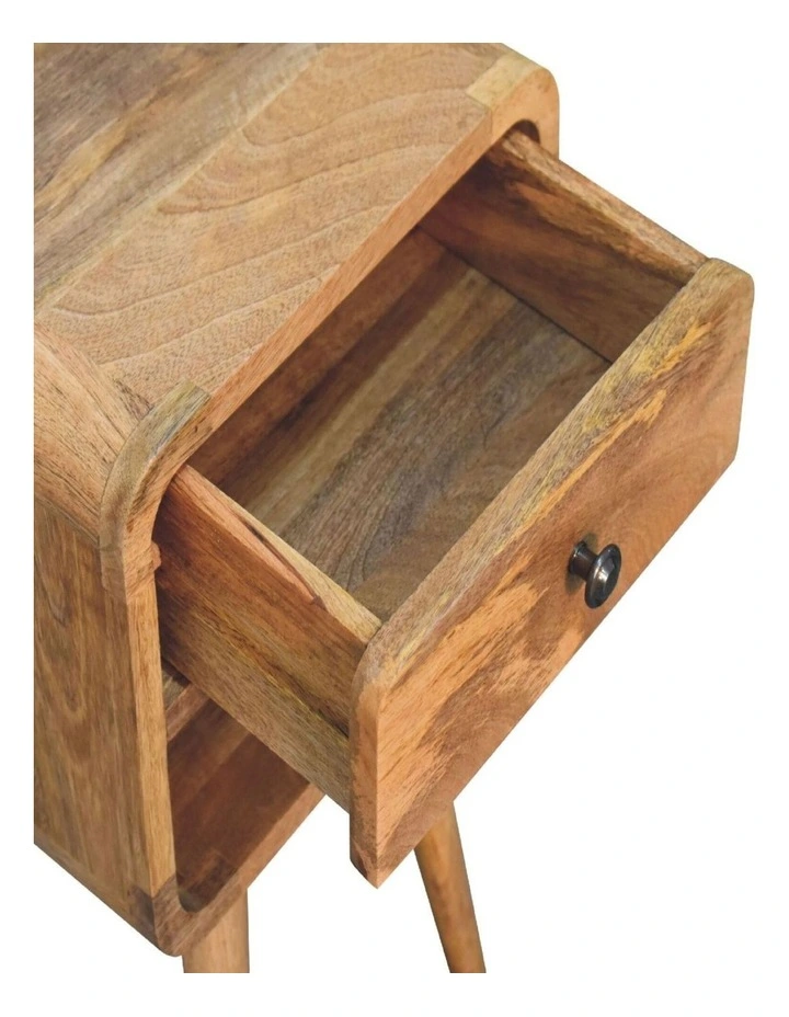 Artisan Furniture Solid Wood Mini Oak-ish Curve Lower Bedside, Beige, 1Drawer image 4