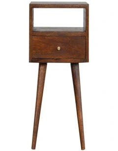 Artisan Furniture Solid Wood Mini Chestnut Bedside,  1 Drawer,  1 Open Slot,  Brown