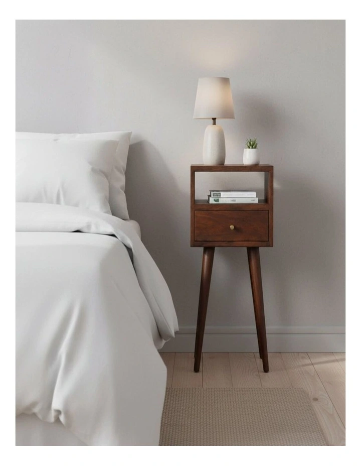 Artisan Furniture Solid Wood Mini Chestnut Bedside,  1 Drawer,  1 Open Slot,  Brown image 2