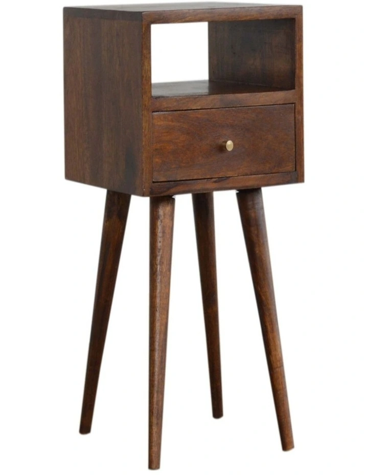 Artisan Furniture Solid Wood Mini Chestnut Bedside,  1 Drawer,  1 Open Slot,  Brown image 3