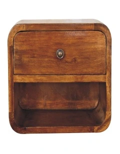 Artisan Furniture Solid Wood Mini Curve Floating Bedside, 1 Drawer, 1 Shelf, Brown