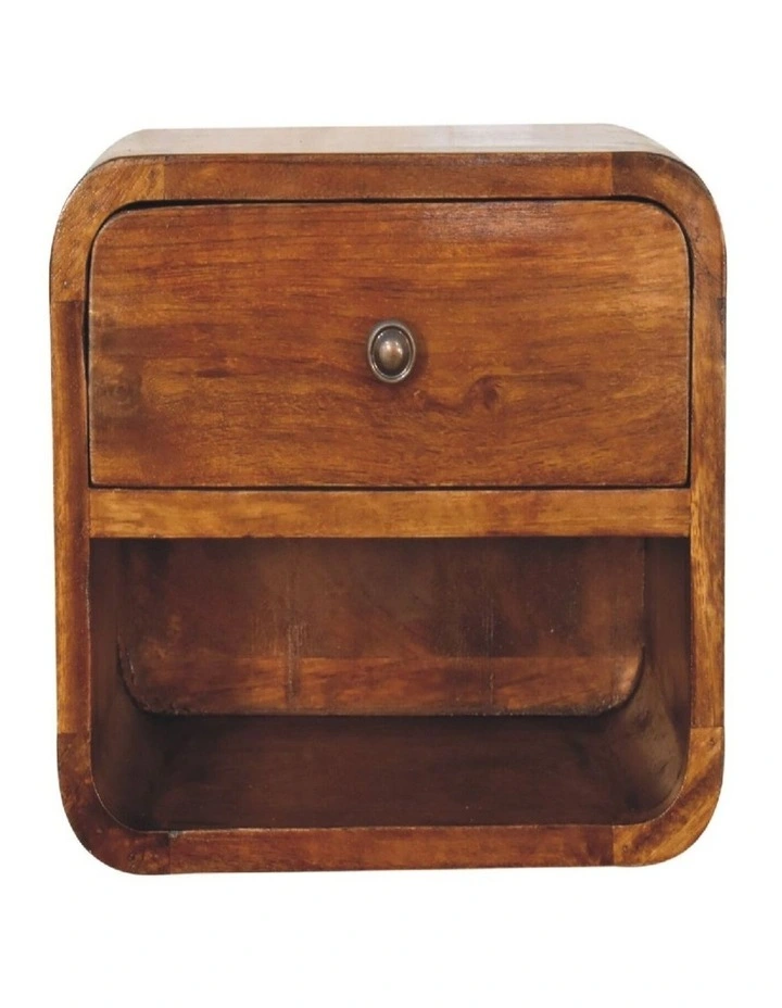 Artisan Furniture Solid Wood Mini Curve Floating Bedside, 1 Drawer, 1 Shelf, Brown image 1