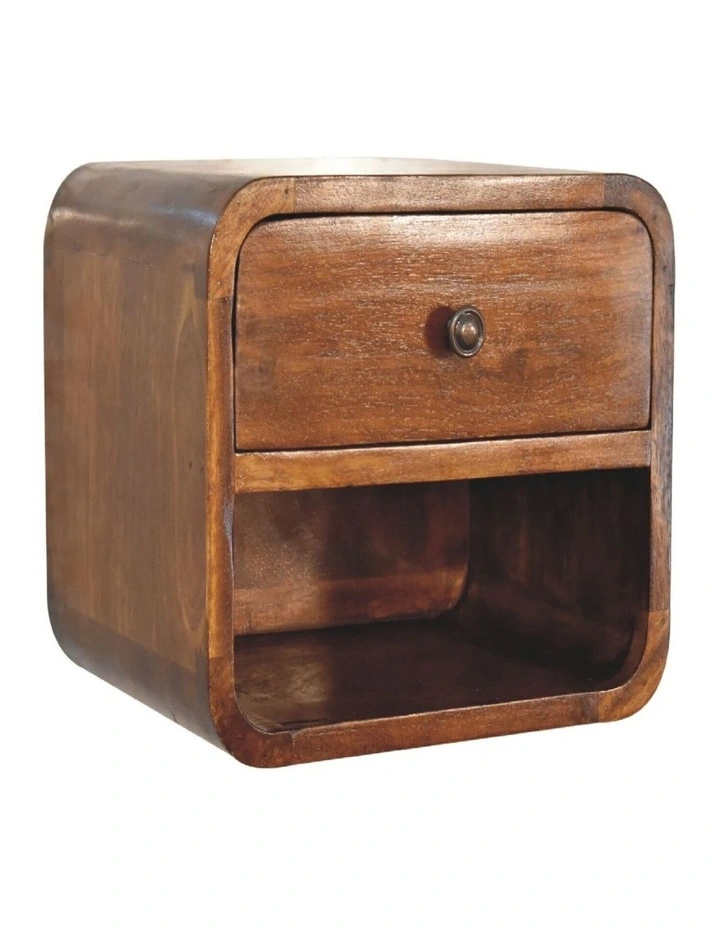 Artisan Furniture Solid Wood Mini Curve Floating Bedside, 1 Drawer, 1 Shelf, Brown image 3