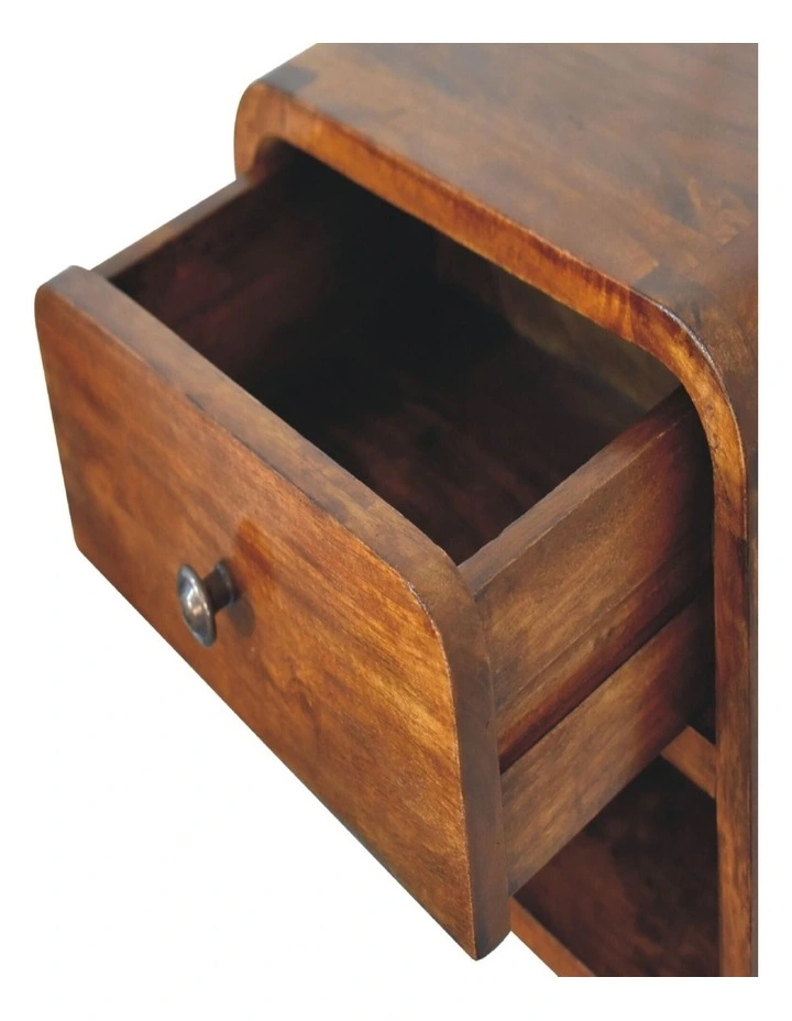 Artisan Furniture Solid Wood Mini Curve Floating Bedside, 1 Drawer, 1 Shelf, Brown image 4