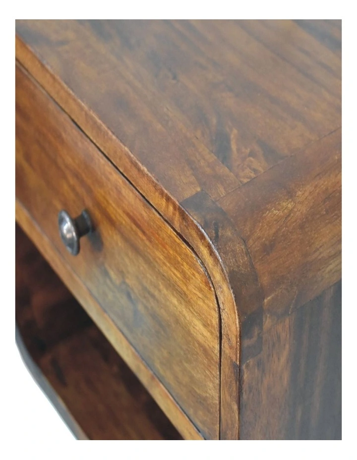 Artisan Furniture Solid Wood Mini Curve Floating Bedside, 1 Drawer, 1 Shelf, Brown image 5