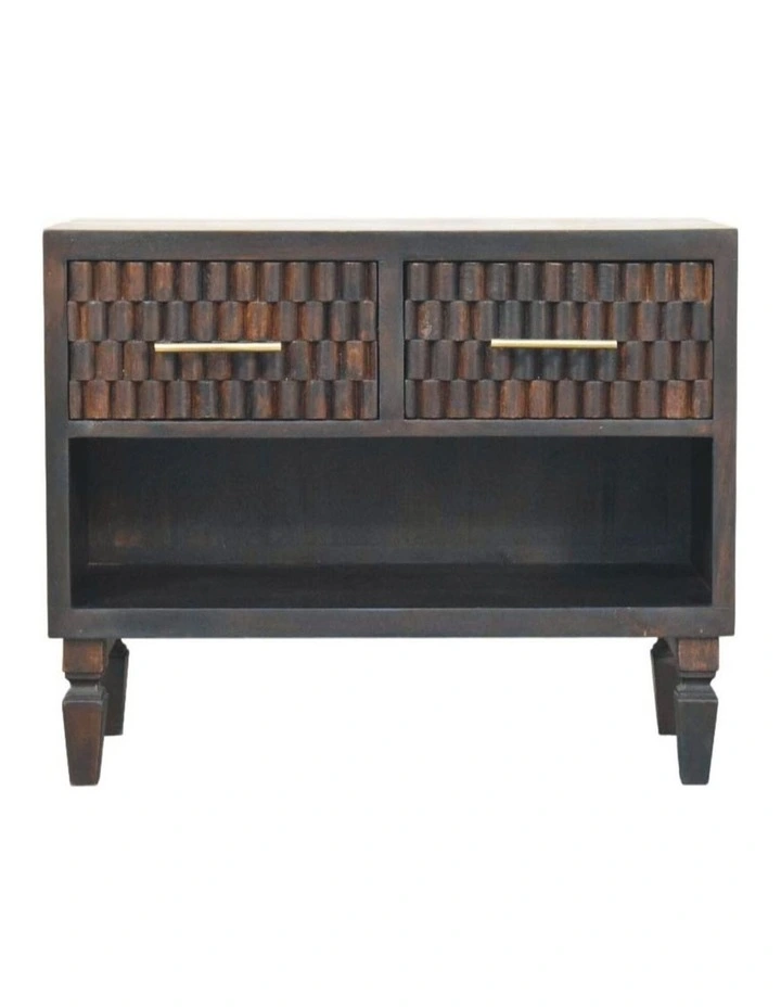 Artisan Furniture Solid Wood Cadiz Carved Shoe Storage Bench, 2 Drawers & 1 Shelf, Brown image 1