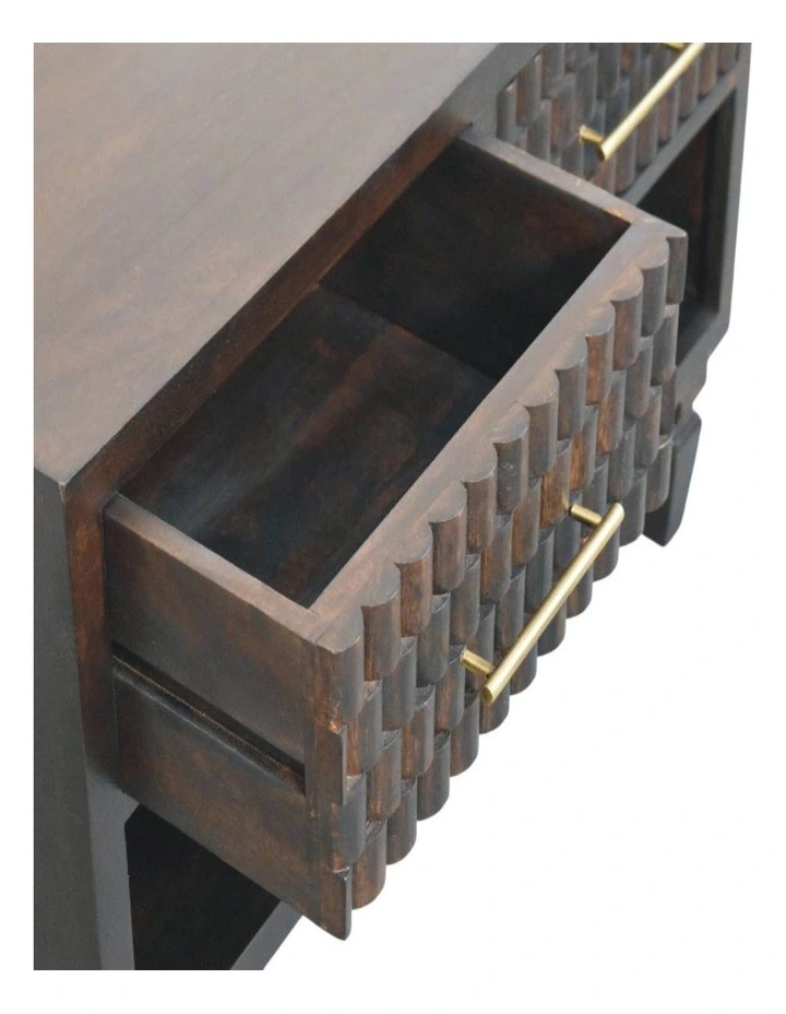 Artisan Furniture Solid Wood Cadiz Carved Shoe Storage Bench, 2 Drawers & 1 Shelf, Brown image 5