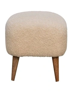 Artisan Furniture Solid Wood Boucle Cream Square Footstool, Upholstered, Brown & Cream