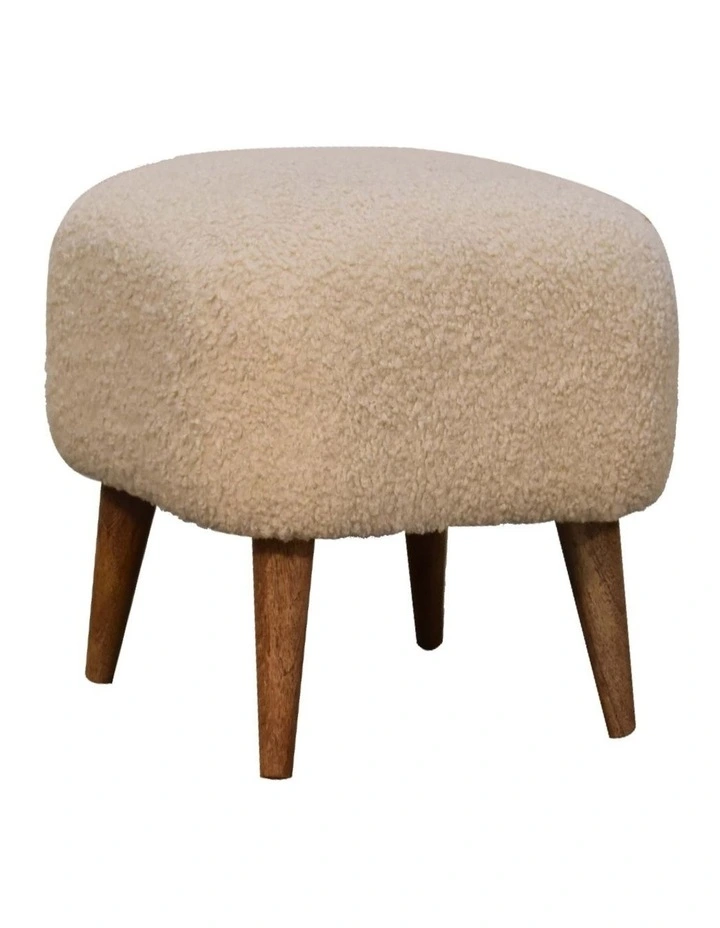 Artisan Furniture Solid Wood Boucle Cream Square Footstool, Upholstered, Brown & Cream image 3
