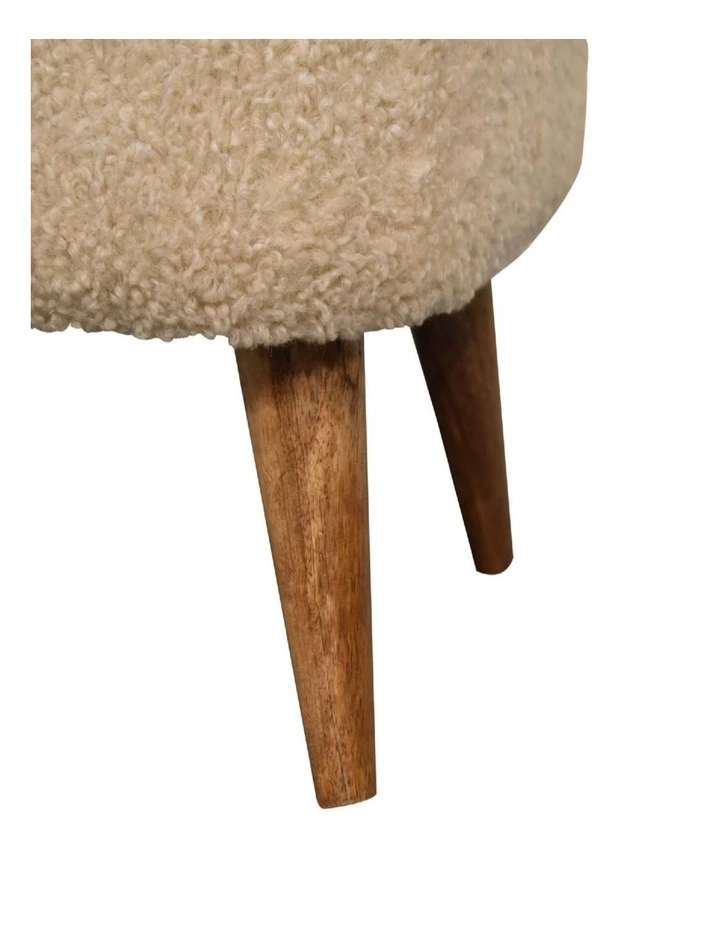 Artisan Furniture Solid Wood Boucle Cream Square Footstool, Upholstered, Brown & Cream image 5