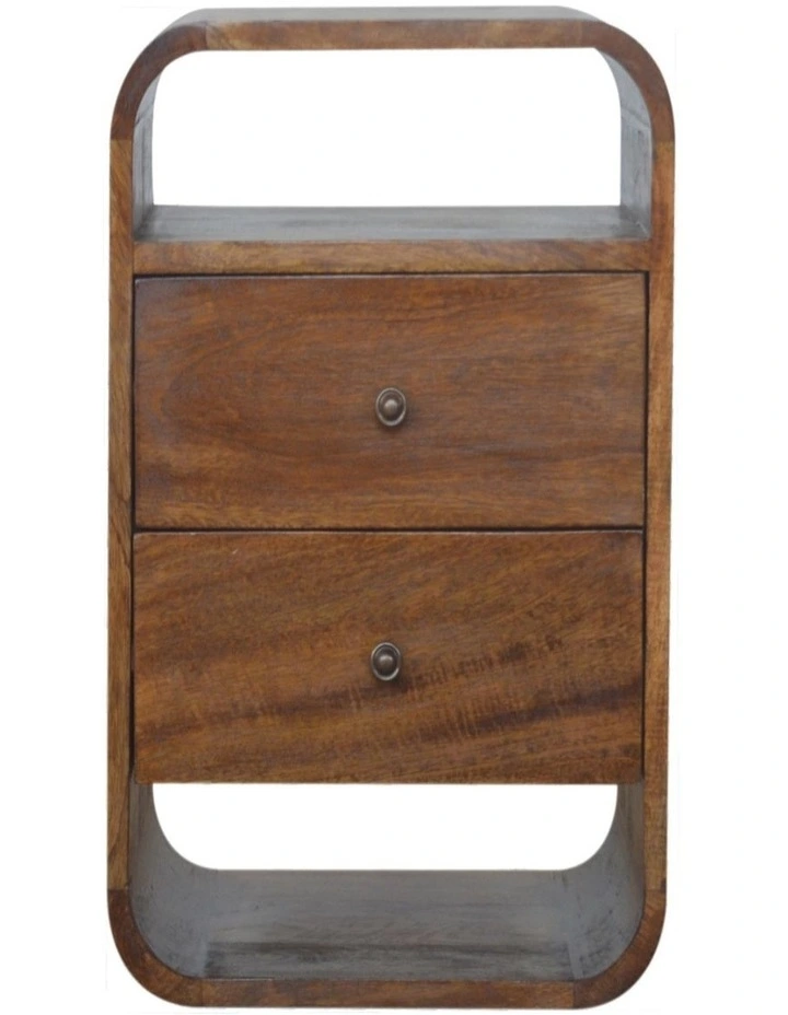 Artisan Furniture Solid Wood Chestnut Curve 2 Drawer Bedside, Brown image 1