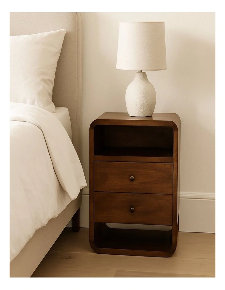 Artisan Furniture Solid Wood Chestnut Curve 2 Drawer Bedside, Brown image 2