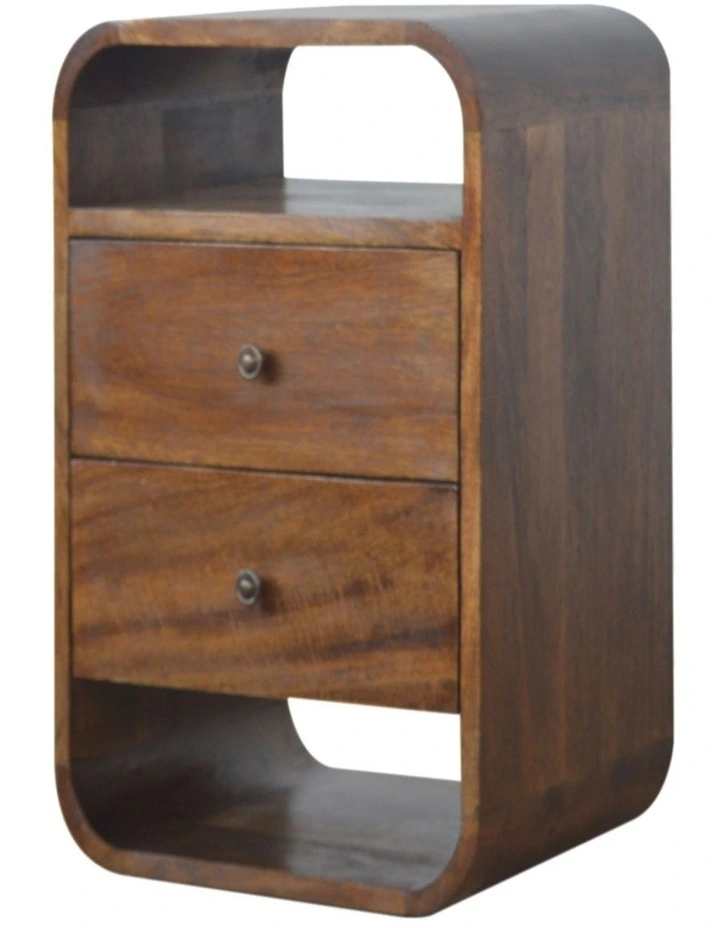 Artisan Furniture Solid Wood Chestnut Curve 2 Drawer Bedside, Brown image 3