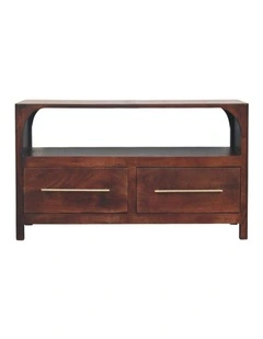 Artisan Furniture Solid Wood Arched Edge 2 Drawer Media Unit, 1 Open Slot, Brown