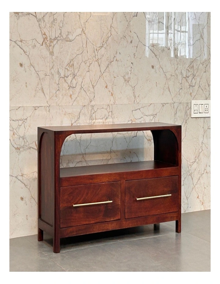 Artisan Furniture Solid Wood Arched Edge 2 Drawer Media Unit, 1 Open Slot, Brown image 3