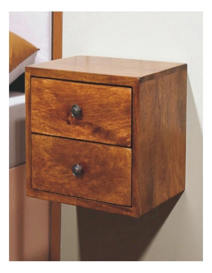 Artisan Furniture Solid Wood Solis 2-Drawer Chestnut Wall Mounted Nightstand, Brown image 2