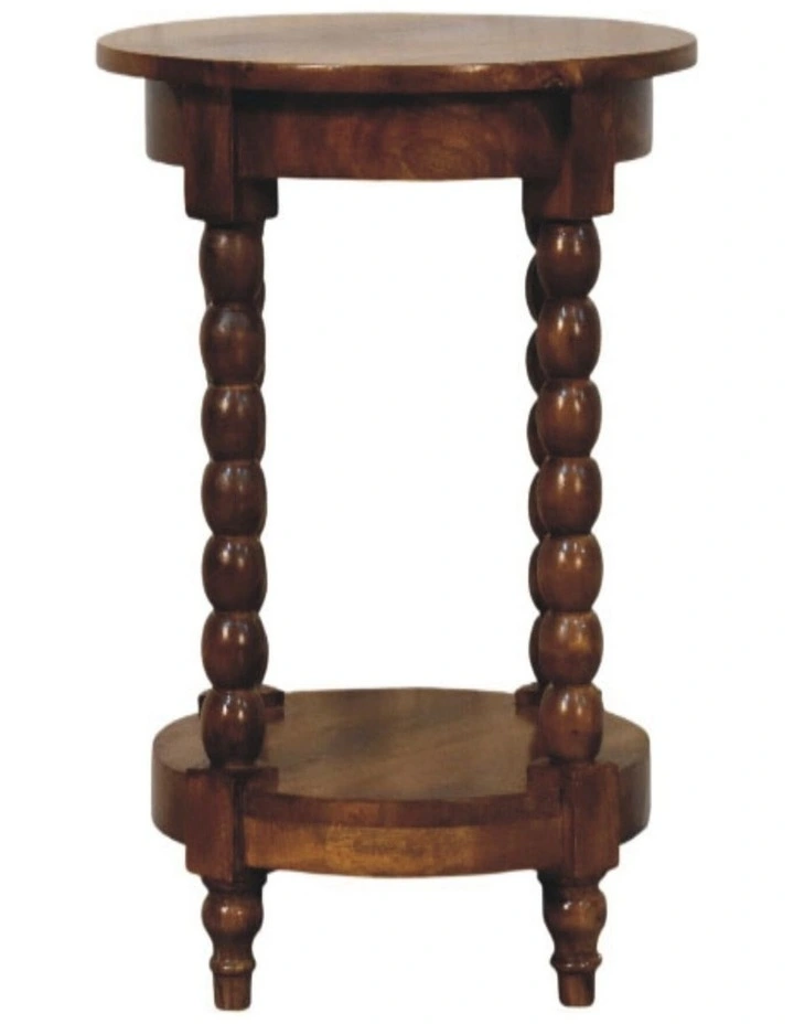 Artisan Furniture Solid Wood Spindle Round Side Table, 1 Open Slot, Brown image 1
