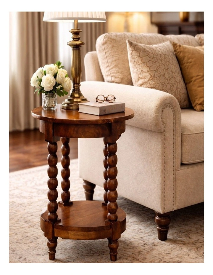 Artisan Furniture Solid Wood Spindle Round Side Table, 1 Open Slot, Brown image 2