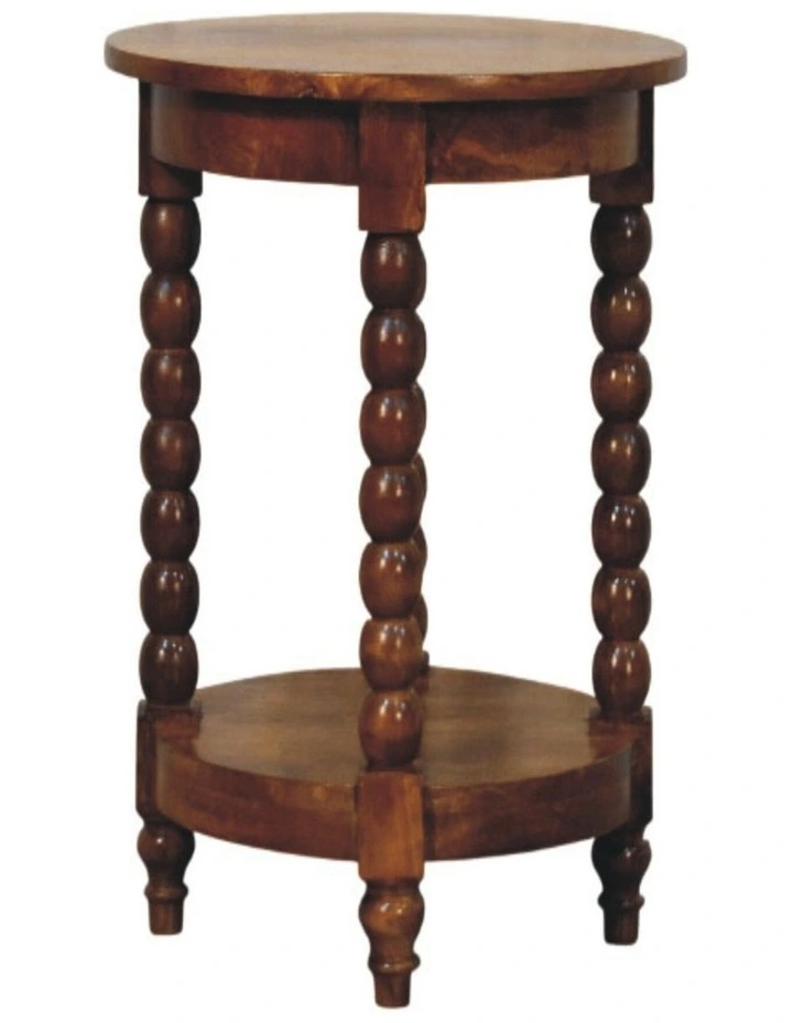Artisan Furniture Solid Wood Spindle Round Side Table, 1 Open Slot, Brown image 3