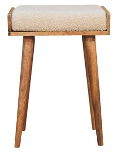 Artisan Furniture Solid Wood Boucle Cream Tray Style Footstool, Upholstered, Cream & Brown Color