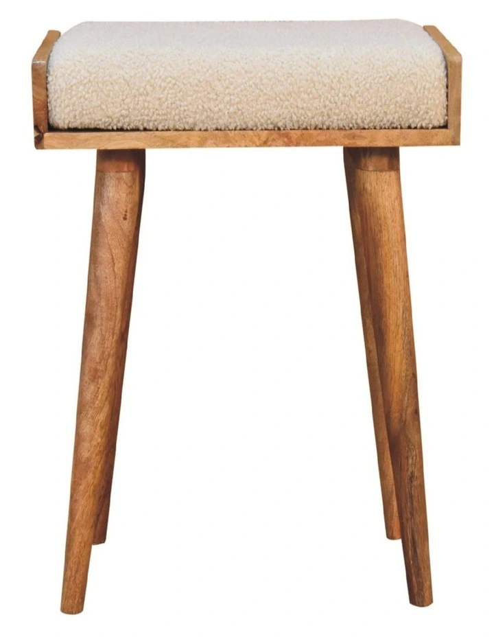 Artisan Furniture Solid Wood Boucle Cream Tray Style Footstool, Upholstered, Cream & Brown Color image 1