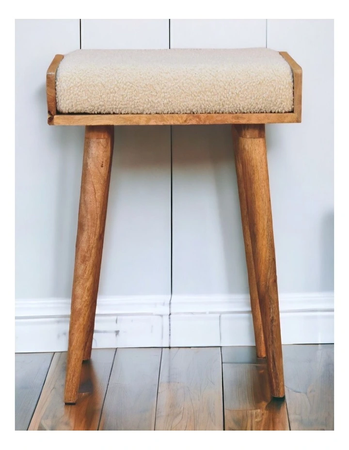 Artisan Furniture Solid Wood Boucle Cream Tray Style Footstool, Upholstered, Cream & Brown Color image 2