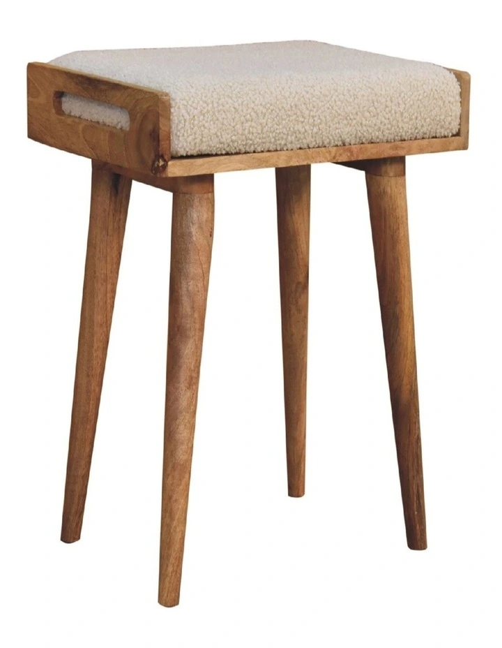 Artisan Furniture Solid Wood Boucle Cream Tray Style Footstool, Upholstered, Cream & Brown Color image 3
