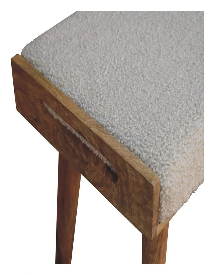 Artisan Furniture Solid Wood Boucle Cream Tray Style Footstool, Upholstered, Cream & Brown Color image 4
