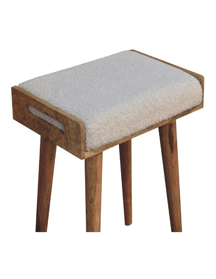 Artisan Furniture Solid Wood Boucle Cream Tray Style Footstool, Upholstered, Cream & Brown Color image 5