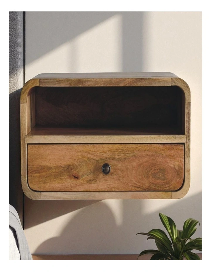 Artisan Furniture Solid Wood Large Oak-ish Curve Upper Slot Floating Bedside, 1 Drawer & Open Slot image 2
