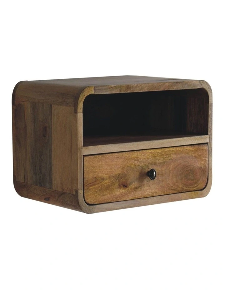 Artisan Furniture Solid Wood Large Oak-ish Curve Upper Slot Floating Bedside, 1 Drawer & Open Slot image 3