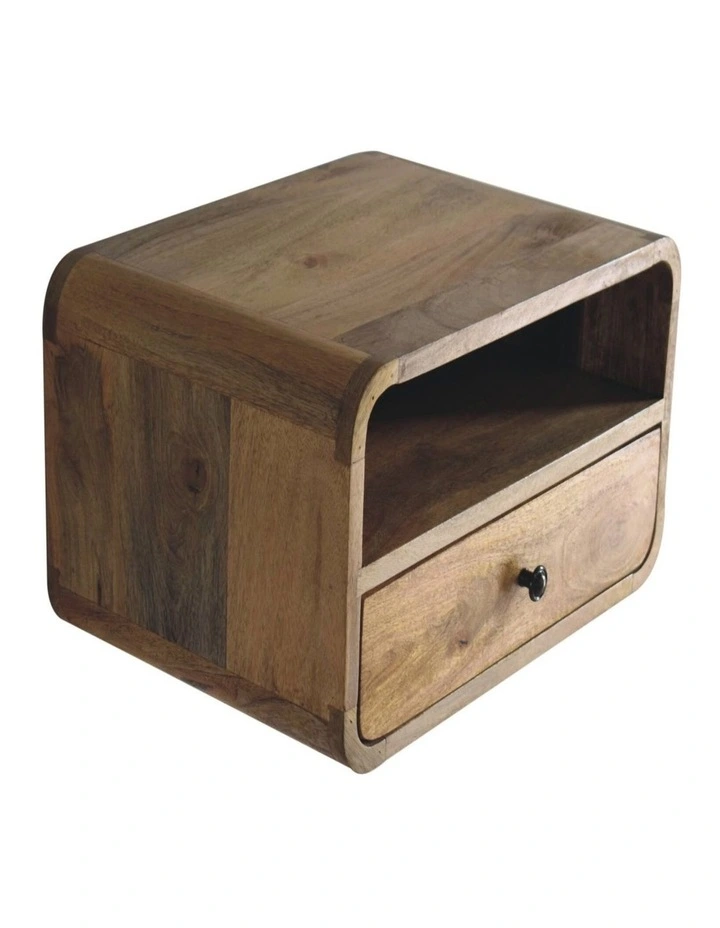 Artisan Furniture Solid Wood Large Oak-ish Curve Upper Slot Floating Bedside, 1 Drawer & Open Slot image 4