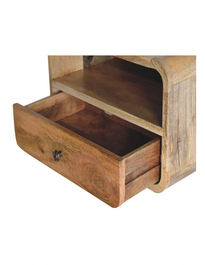 Artisan Furniture Solid Wood Large Oak-ish Curve Upper Slot Floating Bedside, 1 Drawer & Open Slot image 5