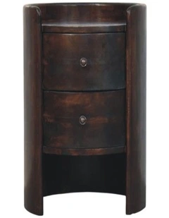 Artisan Furniture Solid Wood Velvet Mocha Round Side Table, 2 Drawers & 1 Open Slot, Brown