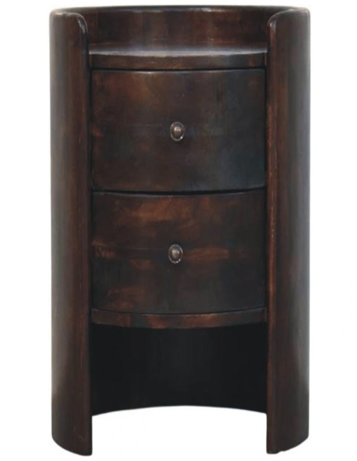 Artisan Furniture Solid Wood Velvet Mocha Round Side Table, 2 Drawers & 1 Open Slot, Brown image 1