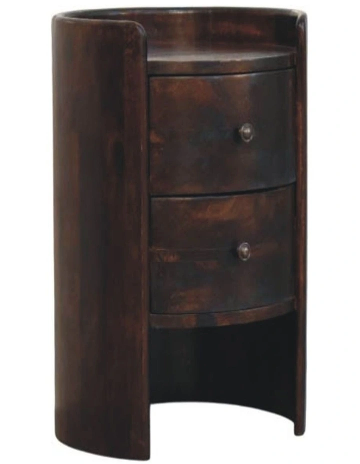 Artisan Furniture Solid Wood Velvet Mocha Round Side Table, 2 Drawers & 1 Open Slot, Brown image 3