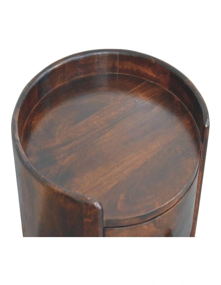 Artisan Furniture Solid Wood Velvet Mocha Round Side Table, 2 Drawers & 1 Open Slot, Brown image 4