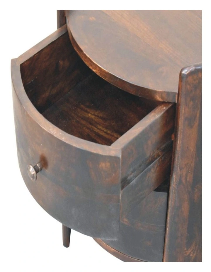 Artisan Furniture Solid Wood Velvet Mocha Round Side Table, 2 Drawers & 1 Open Slot, Brown image 5