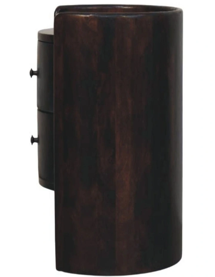 Artisan Furniture Solid Wood Velvet Mocha Round Side Table, 2 Drawers & 1 Open Slot, Brown image 6