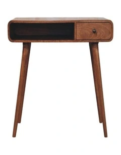 Artisan Furniture Solid Wood Curved Writing Desk, 1 Drawer & 1 Shelf, Brown