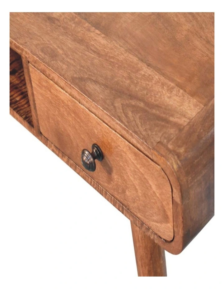 Artisan Furniture Solid Wood Curved Writing Desk, 1 Drawer & 1 Shelf, Brown image 4