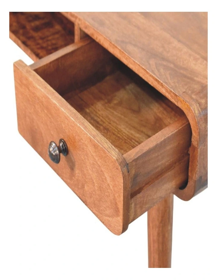 Artisan Furniture Solid Wood Curved Writing Desk, 1 Drawer & 1 Shelf, Brown image 5