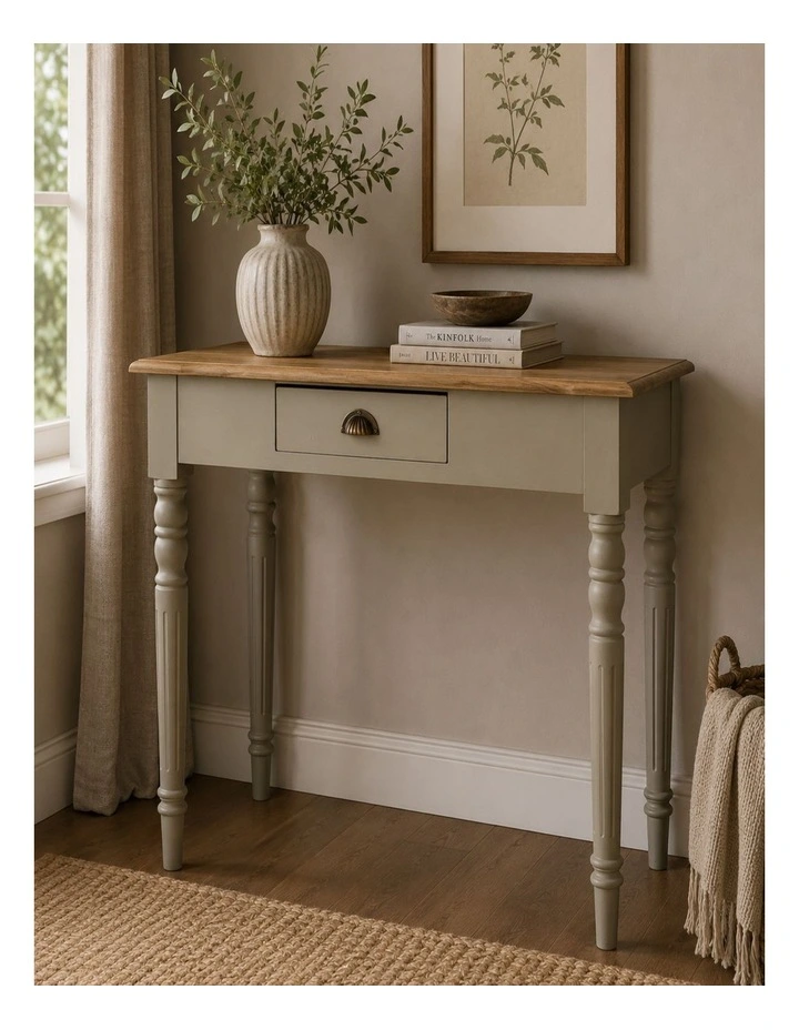 Artisan Furniture Solid Wood Hand Painted Writing Desk, 1 Drawer, Grey Color image 3