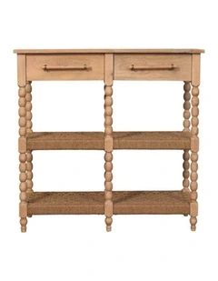 Artisan Furniture Solid Wood Spindle Console Table, 2 Drawers & 2 Open Slots, Beige