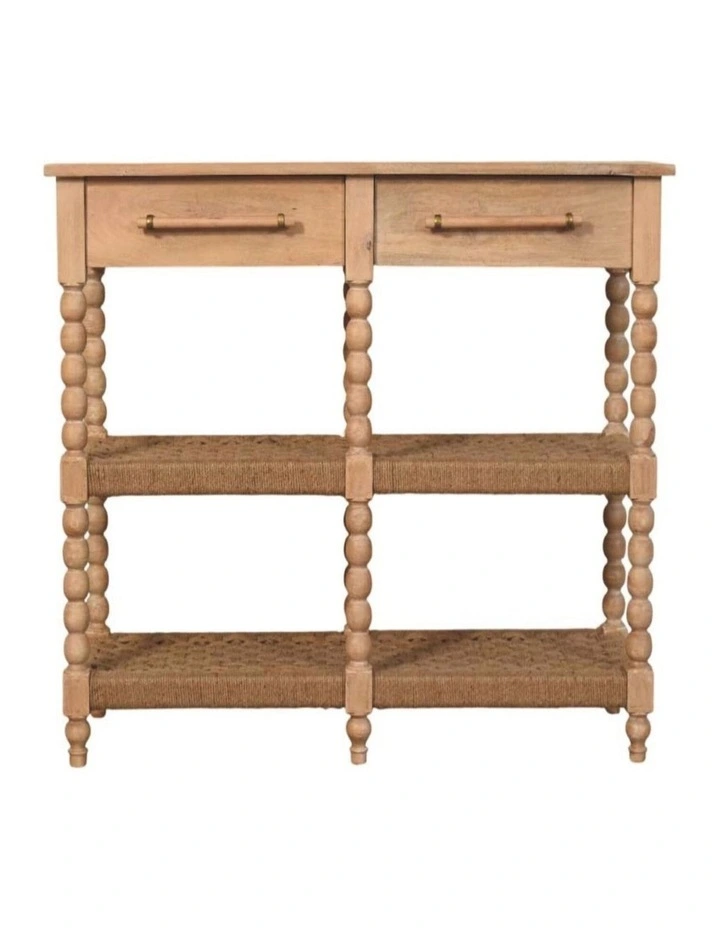 Artisan Furniture Solid Wood Spindle Console Table, 2 Drawers & 2 Open Slots, Beige image 1